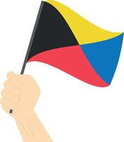 mão segurando e Aumentar a marítimo bandeira para representar a carta z ilustração vetor