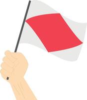 mão segurando e Aumentar a marítimo bandeira para representar a carta f ilustração vetor