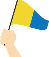 mão segurando e Aumentar a marítimo bandeira para representar a número cinco ilustração vetor