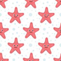 desenho animado fofa kawaii estrelas do mar personagem com água bolhas desatado padronizar. Rosa mar animal. oceano, embaixo da agua ilustração textura. plano Projeto. ilustração em branco fundo. vetor