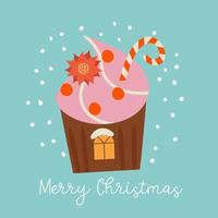 feliz Natal e Feliz Ano Novo. ilustração vetorial com doces bonitos. um modelo para um cartão de felicitações, um pôster de Natal. vetor