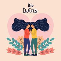 dois irmãs. plano ilustrações do dois feliz gêmeos amoroso e apoiando cada outro. família, irmandade, gêmeos segurando mãos. vetor