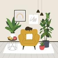 conceito de ilustração de sala de estar aconchegante estilo boho vetor