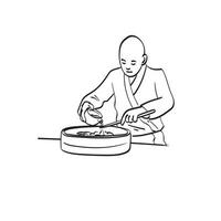 chef masculino preparando arroz para fazer sushi ilustração vetorial isolado na arte de linha de fundo branco. vetor