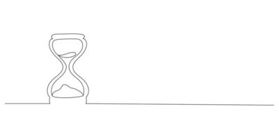 1 contínuo linha desenhando do a ampulheta com areia fluindo. contagem regressiva conceito dentro simples linear estilo. rabisco ilustração vetor