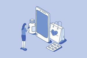 conceito de tecnologia de acesso de smartphone de saúde digital com contorno estilo isométrico vetor
