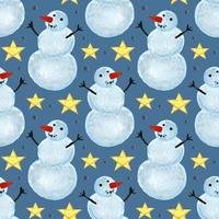 feriado de inverno mão desenhada sem costura padrão de fundo feliz natal e feliz ano novo boneco de neve com estrela design de embalagem de papel de embrulho vetor