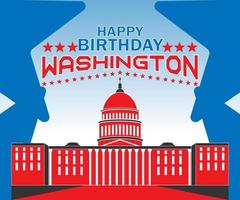 feliz aniversário washington, em azul vermelho, ótimo para cartões comemorativos, banners, pôsteres, mídias sociais vetor