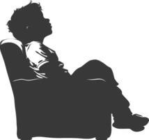 silhueta pequeno Garoto sentado dentro a cadeira Preto cor só vetor