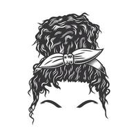 rosto de mulher com penteados vintage afro coque bagunçado vetor linha arte ilustração.