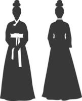 silhueta independente coreano mulheres vestindo hanbok Preto cor só vetor