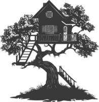 silhueta árvore casa Preto cor só vetor