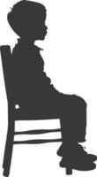 silhueta pequeno Garoto sentado dentro a cadeira Preto cor só vetor