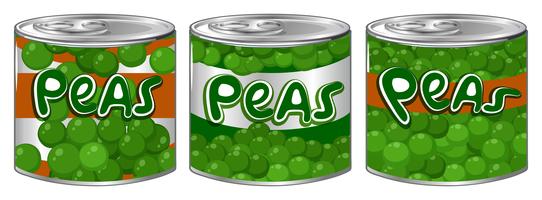 Três latas de ervilhas com logotipo diferente vetor