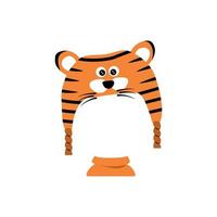 Chapéu de tigre laranja com focinho, riscas pretas e lenço. molde ou moldura para a cabeça. decoração festiva para férias e festa. ilustração em vetor plana