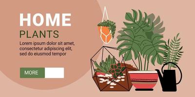 banner horizontal de plantas caseiras vetor