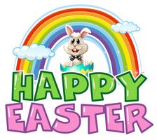 Cartaz de Páscoa feliz com coelho e arco-íris vetor