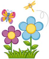 Borboleta e libélula no jardim de flores vetor