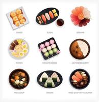 conjunto plano de pratos japoneses vetor