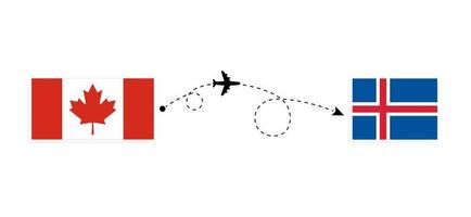 voo e viagem do Canadá para a Islândia pelo conceito de viagem de avião de passageiros vetor