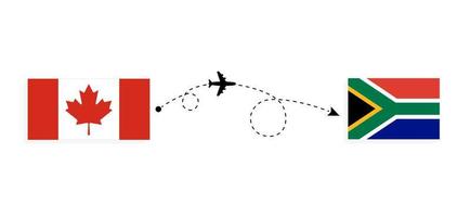 voo e viagem do Canadá para a África do Sul pelo conceito de viagem de avião de passageiros vetor