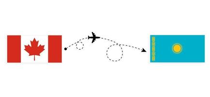 voo e viagem do Canadá para o Cazaquistão pelo conceito de viagem de avião de passageiros vetor