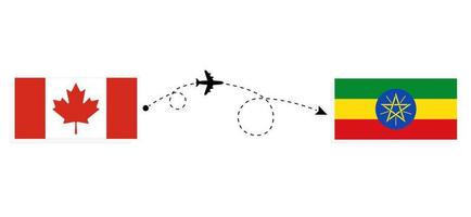 voo e viagem do Canadá para a Etiópia pelo conceito de viagem de avião de passageiros vetor
