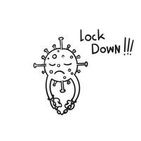 ilustração do símbolo do ícone de bloqueio desenhado à mão para a doença do vírus corona com vetor de estilo doodle