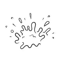 mão desenhada splash, tinta líquida ou explosão de água com gotas. estilo doodle vetor