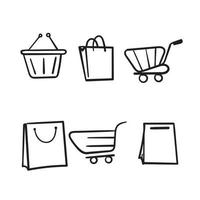 doodle conjunto de ícones de carrinho de compras. coleção de ícones da web para loja online, de vários ícones de carrinho em várias formas. vetor