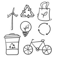 coleção de mão desenhada zero desperdício ícone símbolo ilustração doodle vetor