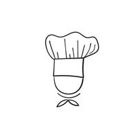 mão desenhada chef no chapéu de cozinha e ilustração uniforme de cozinha com fundo de vetor de estilo doodle isolado