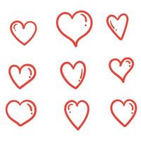 doodle corações, mão desenhada love heart collection.red color.isolated vetor