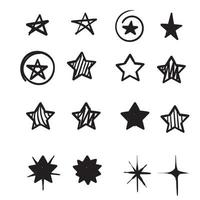 mão desenhada ícones de estrelas. brilhos, estouro de brilho. estrela de símbolos de vetor isolada em fundo branco doodle