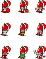 fantasia de mascote vegetal de chili vermelho bonito personagem de desenho animado conjunto pacote de natal vetor