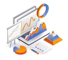 laptop com análise de dados e plano de negócios vetor