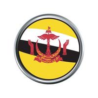 bandeira brunei darussalam com chanfro de moldura cromada em círculo prateado vetor