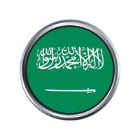 bandeira da arábia saudita com chanfro de moldura cromada em círculo prateado vetor