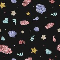 Seamless glitter pattern background with cute hand draw elelments vetor