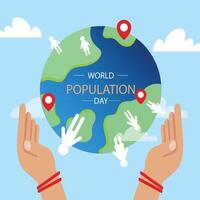 plano mundo população dia fundo com mãos em torno da planeta vetor
