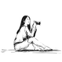desenhando do a mulher fotógrafo levando fotos. vetor