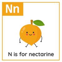 fruta e vegetal alfabeto cartão de memória para crianças. Aprendendo carta n. n é para nectarina. vetor