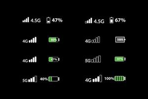 status Barra ícone. telefone sinal, bateria ícone vetor