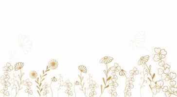 luxo floral ouro papel de parede. elegante botânico pálido Rosa flores silvestres, Relva decoração fundo. vetor