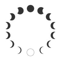 volta formas do Luna celestial objeto dentro círculo. lua fases. calendário lunar ciclo. minguante e encerar lua silhuetas isolado em branco fundo. astrologia conceito. vetor