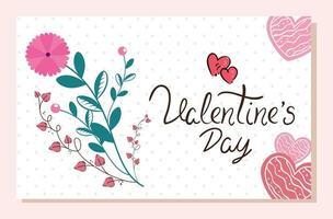 cartão de dia dos namorados com flores e corações vetor