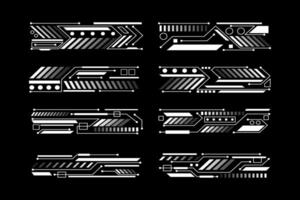 hud futurista cabeçalho e rodapé elementos conjunto para ui infográfico. abstrato futuro cyber holograma Barra forma ilustração vetor