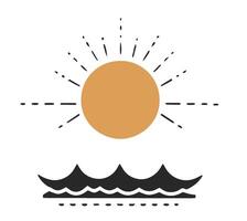 Sol sobre mar ondas ilustração vetor