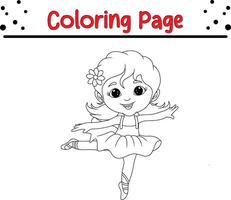 engraçado pequeno menina bailarina coloração página para crianças. Preto e branco ilustração para coloração livro vetor