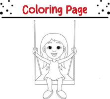 feliz menina jogando balanço coloração livro página para crianças vetor